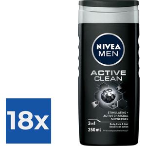 Nivea Men Douchegel Active Clean 250 ml - Voordeelverpakking 18 stuks