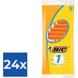 BIC 1 Sensitive Wegwerpscheermesjes Voor Heren Met Een Enkel Mesje En Vaste Kop - Pak van 5 Stuks - Voordeelverpakking 24 stuks