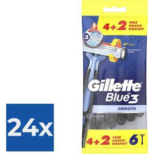 Gillette Blue3 Smooth 4+2 stuks - Voordeelverpakking 24 stuks