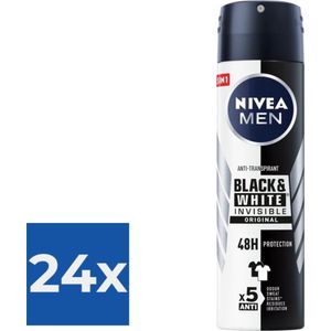 NIVEA Men Deodorant Spray Invisible for Black & White - 150 ml - Voordeelverpakking 24 stuks