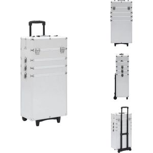 vidaXL Make-up trolley - Hout - ABS - Aluminium - 37x22x78 cm - 4 niveaus - uitschuifbare lades - 4 afneembare zwenkwielen -