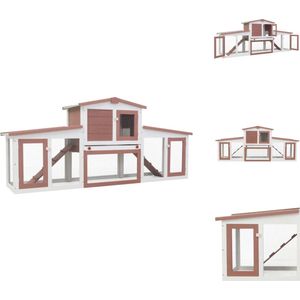 vidaXL Konijnenhok - Konijnenhokken - Dierenhok - Dierenhokken - Konijnenhok voor buiten groot 204x45x85 cm hout bruin en wit