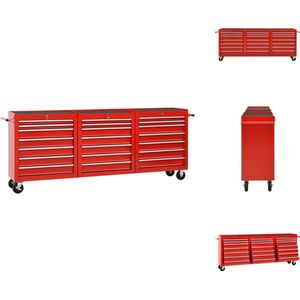 vidaXL Gereedschapswagen - 21 schuiflades - 202x33x77.2 cm - Staal - Rood - Gereedschapskar