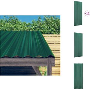 vidaXL Dakpanelen - 12-delige Set - 100 x 36 cm - Groen - Gepoedercoat Staal - Dakplaat