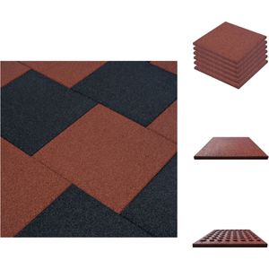 vidaXL Rubberen Mat - Rubberen Matten - Rubberen Vloertegel - Rubberen Vloertegels - Valtegel 6 st 50x50x3 cm rubber rood