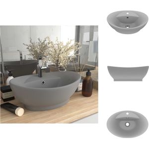 vidaXL Luxe Wasbak - Luxe Wasbakken - Keramische Wastafel - Keramische Wastafels - Wastafel met overloop ovaal 58,5x39 cm keramiek mat lichtgrijs