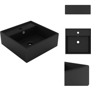 vidaXL Luxe Wasbak - Luxe Wasbakken - Keramische Wastafel - Keramische Wastafels - Wastafel met overloop vierkant 41x41 cm keramiek matzwart