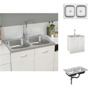 vidaXL Gootsteen - Gootstenen - Spoelbak - Spoelbakken - Gootsteen dubbele bakken 800x500x155 mm roestvrij staal zilver