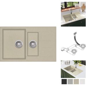 vidaXL Spoelbak - Spoelbakken - Wasbak - Wasbakken - Gootsteen dubbele bakken graniet beige