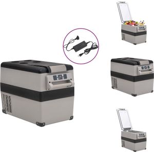 vidaXL Koelbox - Koelboxen - Elektrische Koelbox - Koelbox Voor Auto - Koelbox met handvat en adapter 35 L PP &- PE zwart en grijs