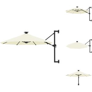 vidaXL Wandparasol Zand 300 x 131 cm - UV-beschermend polyester - Inclusief 28 LED-lampjes - Stabiele en duurzame constructie - Montage vereist - Parasol