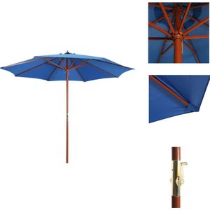 vidaXL Tuinparasol - Blauw - 300 cm - UV-bestendig polyester - Stevige houten paal - Parasol