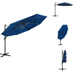 vidaXL Parasol Vierkant - 300x300x247 cm - Azuurblauw - UV-beschermend polyester - Parasol