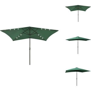 vidaXL Parasol Tuin - Groen - UV-Beschermend Polyester - Gepoedercoat Staal - 200x300x247cm - Met LEDs - Parasol