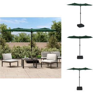 vidaXL Dubbele Parasol - Groen en Donkergrijs - 316 x 145 x 240 cm - Polyester - Sterke Voet - Zwengelmechanisme - Parasol