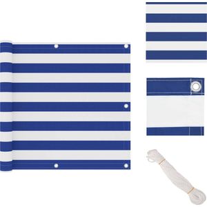 vidaXL Balkonscherm - Waterbestendig - Oxford Stof - 90 x 500 cm - Wit/Blauw - Parasol