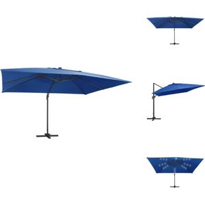 vidaXL Hangende Parasol - Zonne-energie LED Verlichting - 400 x 300 x 268 cm - Azzurro Blauw - Verstelbaar - Parasol