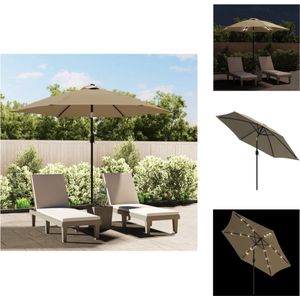 vidaXL Tuinparasol - LED-verlichting - Parasoldoek van UV-beschermend polyester - 300 x 225 cm - Taupe - Parasol