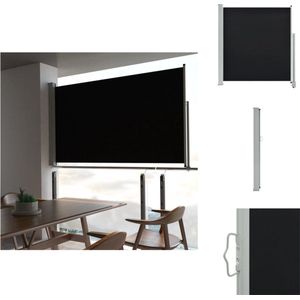 vidaXL Zijscherm Trendy 140x0-300 cm - UV-bestendig polyester - automatische terugrolfunctie - zwart scherm - grijze standaard - Parasol