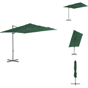 vidaXL Hangende Parasol - Groen - 250x250x247 cm - UV-beschermend polyester - Inclusief kruisvoet - Kantelbaar en 360 graden draaibaar - Met 8 stalen baleinen - Eenvoudig te monteren - vidaXL - Parasol