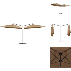 vidaXL Parasol - Parasols - Dubbele Parasol - Dubbele Parasols - Parasol dubbel met stalen paal 250x250 cm taupe