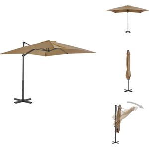 vidaXL Hangende Parasol - 250 x 250 x 230 cm - Taupe - UV-beschermend polyester - Aluminium paal - Met kruisvoet - Kantelbaar en 360 graden draaibaar - Inclusief 8 baleinen - Parasol