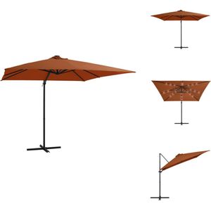 vidaXL Zweefparasol - Zweefparasols - Parasol - Tuinparasol - Zweefparasol met LED-verlichting 250x250 cm terracottakleurig