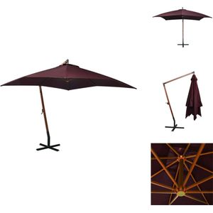 vidaXL Zweefparasol Bordeauxrood 300x300 cm - UV-bestendig - Massief vurenhout en bamboe - Waterdicht - Montage vereist - Parasol