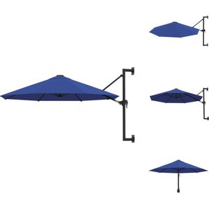 vidaXL Parasol Wandmontage - 300 x 131 cm - Blauw - UV-beschermend - Met zwengelsysteem - Parasol