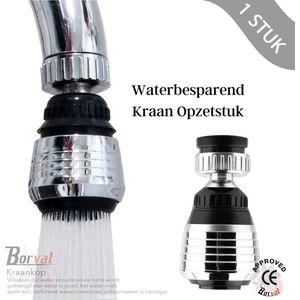 Borvat® | Roterende kraankop - Kraanstuk - 360 graden - Kraan verlengstuk - Kraan opzetstuk - Meerdere standen - Perlator - Waterbesparend - Universeel