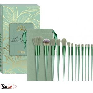 Borvat® | Make-up Kwasten - 13-delig - Groen - Brush Set - Green - Met Opberg Etui - Cosmetica