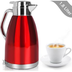 Borvat® - Thermoskan - Roestvrij Staal isolatiekan - Koffie Of Thee - Houdt Dranken Koud En Warm - Rood - 1800 ml