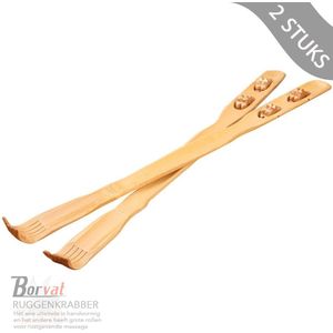 Borvat® - 2-In-1 Bamboe Rugkrabber & Massage Roller - Rugmassage Stok - Rug Massage Apparaat - 2 Stuks