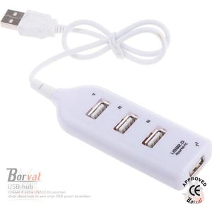 Borvat® - USB-hub - USB 2.0 - 1 tot 4-connector waarmee u tegelijkertijd meerdere apparaten op uw computer kunt aansluiten - Wit