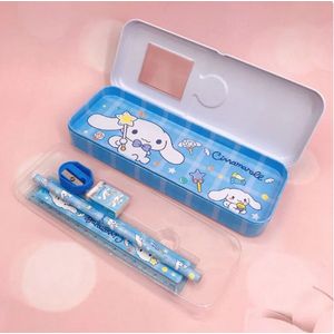 IBBO® - Briefpapier Set - Pen - Tas - Liniaal - Gum - Potlood - Animatie Figuur - Set Metalen Briefpapier - Briefpapier Kinderen - Blauw