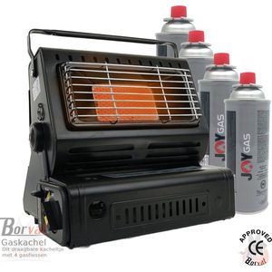 Borvat® - Gaskachel - Heater - Kachel - Inclusief 4 Gasflessen - Terrasverwarmer - Camping gaskachel - Gas Heater - Verstelbaar - Draagbaar -Zwart
