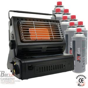 Borvat® - Gaskachel - Heater - Kachel - Inclusief 8 Gasflessen - Terrasverwarmer - Camping gaskachel - Gas Heater - Verstelbaar - Draagbaar -Zwart