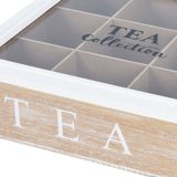 Excellent Houseware - Theedoos - 9-vaks - Naturel - Hout - Glazen Deksel