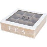 Excellent Houseware - Theedoos - 9-vaks - Naturel - Hout - Glazen Deksel