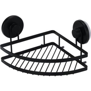 Bathroom Solutions Badkamer doucherek organiser - zwart - metaal - zuignappen - 20 x 20 x 12,5 cm