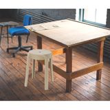 H&amp;S Collection Bijzet krukje/zit krukje Astora - kunststof - beige - D34 x H45 cm - extra stoelen - binnen/buiten - stapelbaar