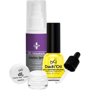 Famous Names & HFL | DADI' OIL & Solution Spray - Verzorgende Olie & Spray Tegen Kalknagels - 1x 14.3ML & 1x 50ML Met twee gratis goodies!