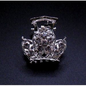 Haarklem metaal klein zilver kroontje met strass
