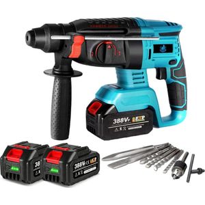 Klopboormachine - Met 4 Standen - Inclusief Twee 18v Accu's & 8 Borenset - Geschikt Voor Makita 18v Accu's - Trigger Met Variabele Snelheid -Met Handgreep - Blauw