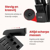 Hanamura - 14-delige Messenset - RVS - Zwart - Messenblok met Slijper en Schaar