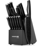 Hanamura - 14-delige Messenset - RVS - Zwart - Messenblok met Slijper en Schaar