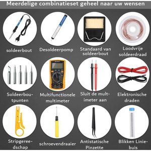 Soldeerbout - Multimeter - Desoldeerpomp - Striptang - Pincet - Instelbare Temperatuur - 60W - 200 ~ 450 °C