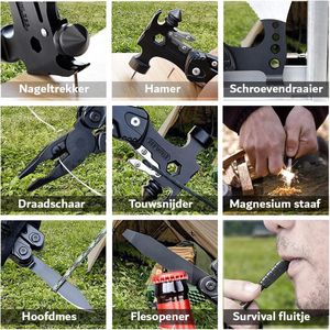 Noodhamer Auto - Hamer - 37-in-1 - Multitool Set - Nageltrekker - Kabelsnijder - Zwart