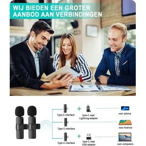 Mini Microfoon voor Smartphone - Draadloos - Compatibel met Nieuwe Generatie Smartphones - incl. Oplaadkabels