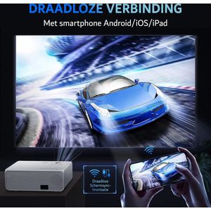 Mini Projector - Draagbaar Mini Beamer - Full HD 1920 X 1080 - 6000 lumen - 5000:1 Contrast - Met Ingebouwde Stereo Luidsprekers - Wifi, Bluetooth - TV Stick, TV Box, HDMI, USB, TF/SD Kaart, VGA, AV - 15,5 x 21 x 7 cm - Wit